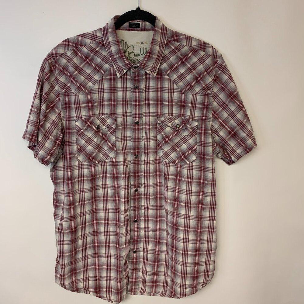 Bullhead Shirt Red Plaid Cowboy  Snap Western Country Ranch Mens SZ XL
